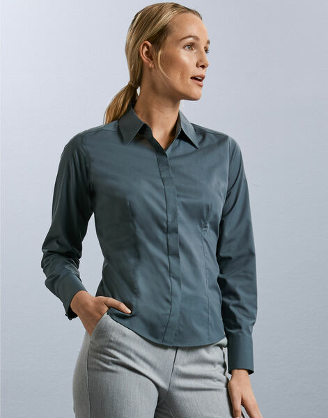 Photo of 924F Ladies Long Sleeve Poly-Cotton Easy Care Fitted Poplin Shirt